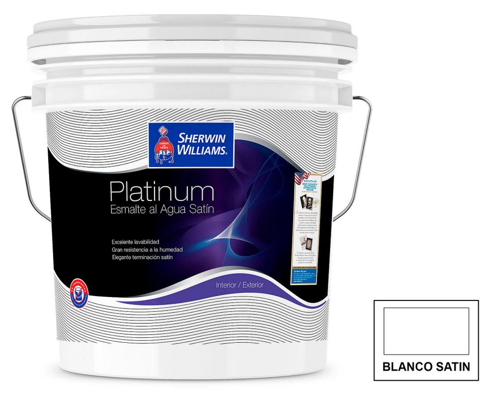 Esmalte al agua 1 tineta Platinum blanco satín Sherwin Williams-0