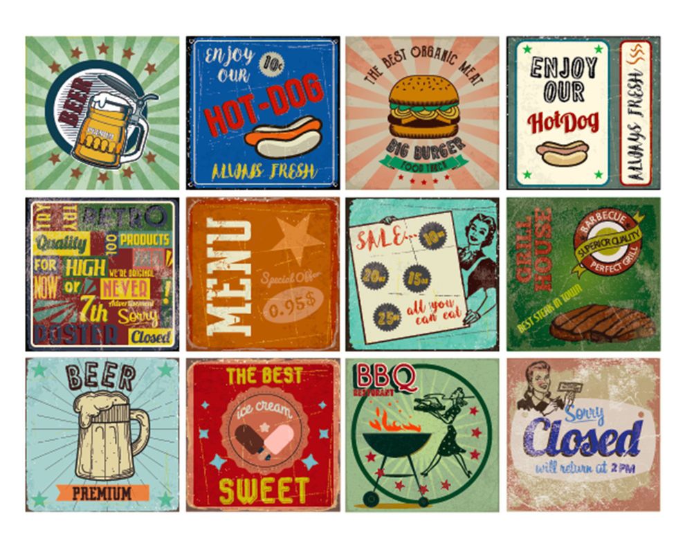 Vinilo adhesivo 15x15 cm Vintage Food 12 unidades-0