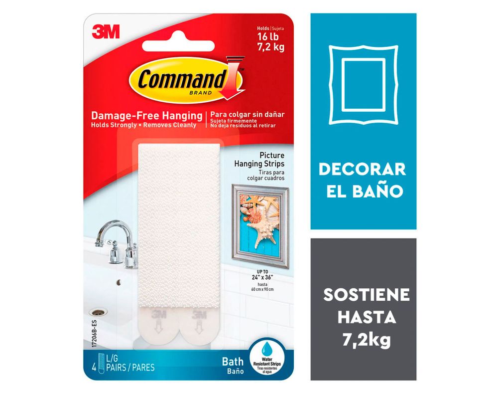 Tiras para colgar cuadros impermeable Grande 4 pares Command-1