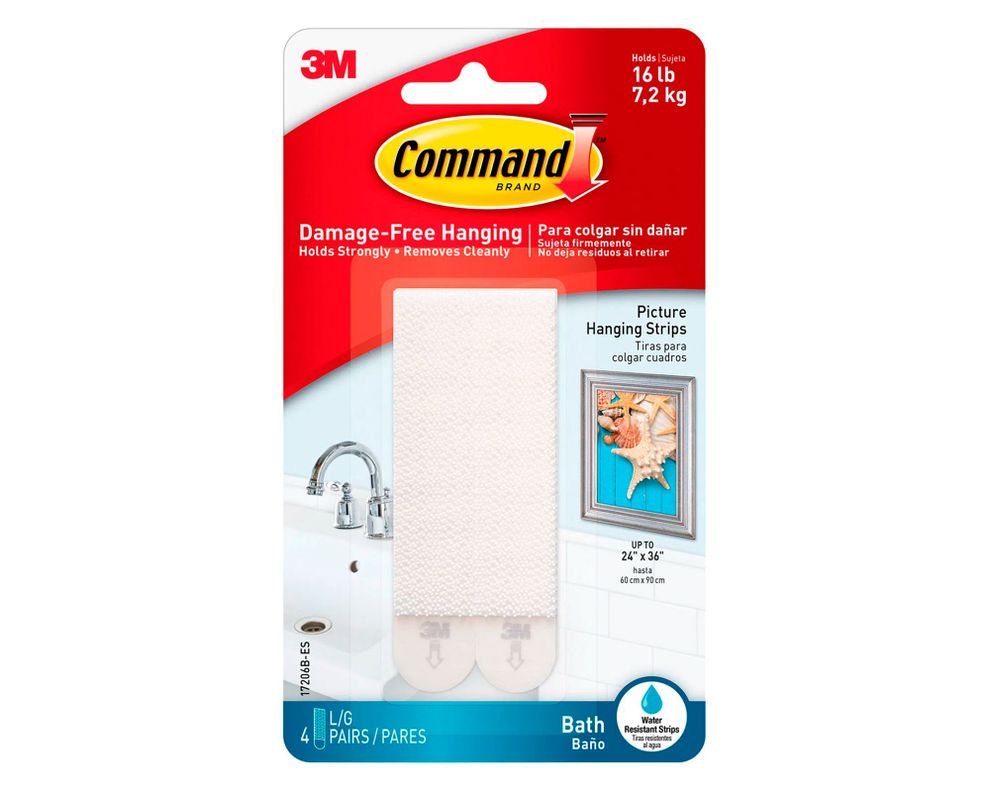 Tiras para colgar cuadros impermeable Grande 4 pares Command-0