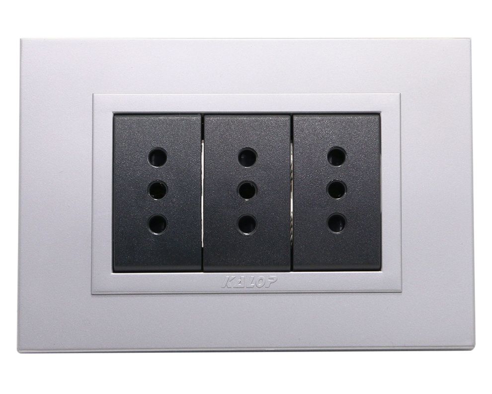 Placa armada tomacorriente triple 10/15A Zen negro/plata Kalop-0