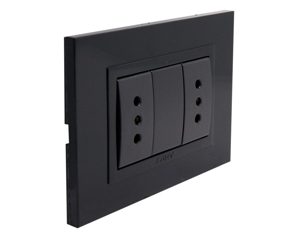 Placa armada tomacorriente doble 10/15A Zen basic negro Kalop-1