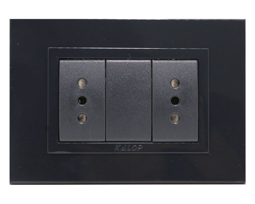 Placa armada tomacorriente doble 10/15A Zen basic negro Kalop-0