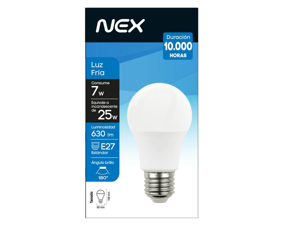 Ampolleta LED 7W E27 luz fría Nex PRUEBA 2705-2