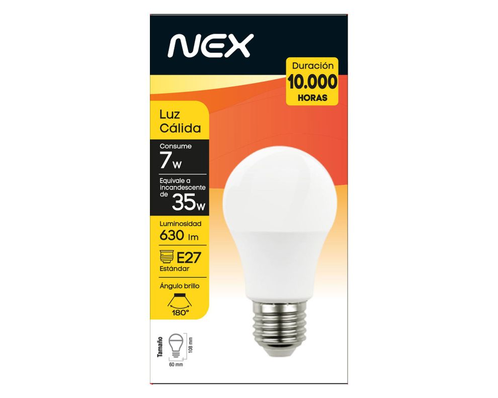 Ampolleta LED 7W E27 luz cálida Nex-2