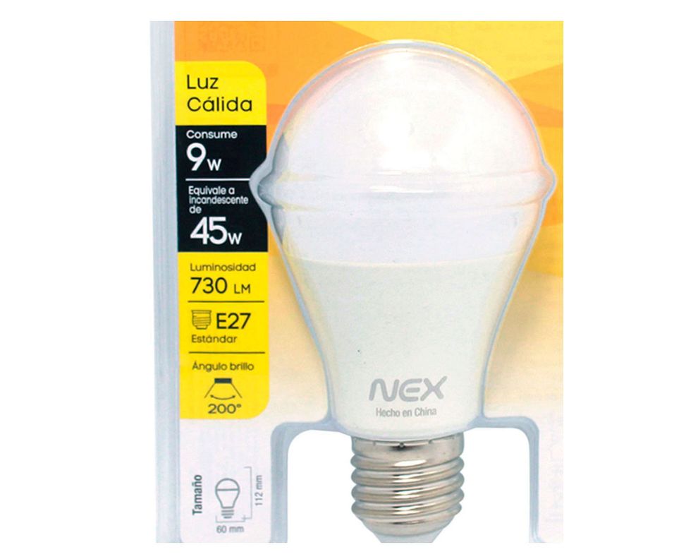 Ampolleta LED 9W E27 luz cálida Nex-1