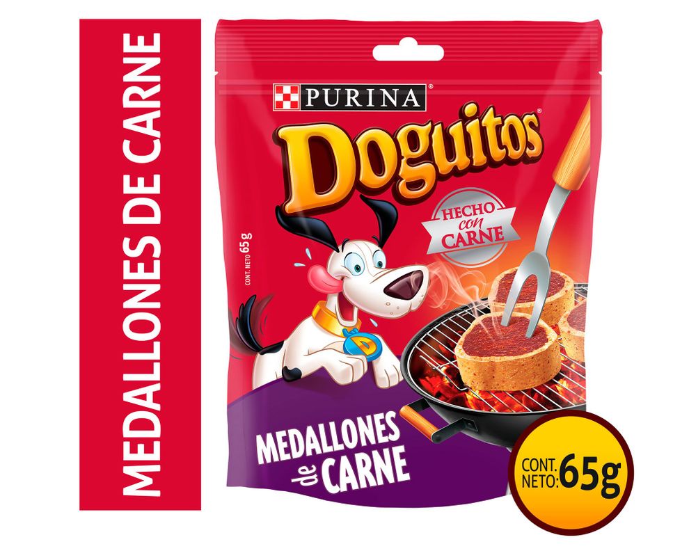 Snack perro adulto 65 gr medallones carne Doguitos.-0
