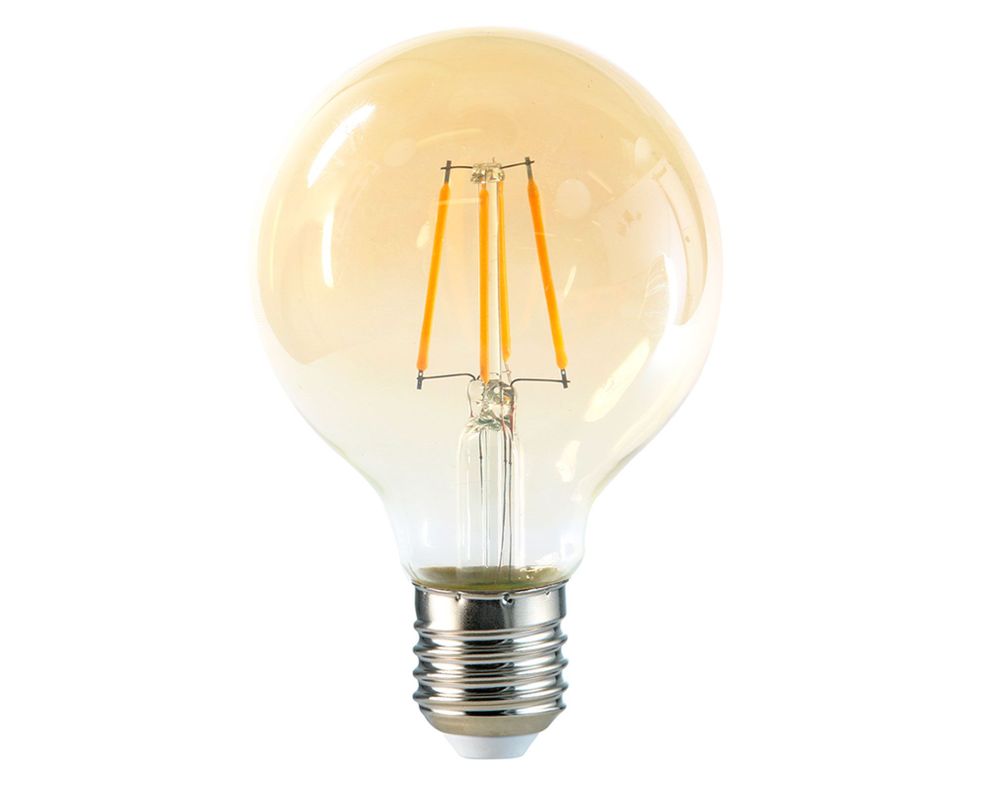Ampolleta LED 6W E27 luz amarilla G80 Megabright-1