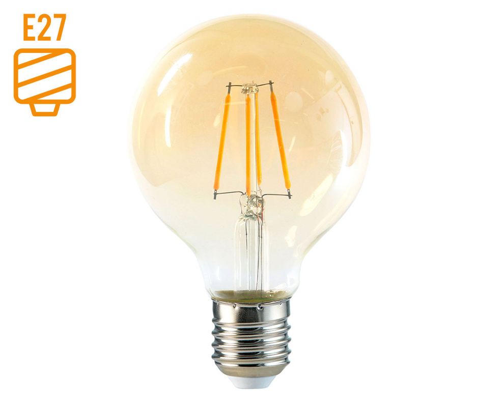 Ampolleta LED 6W E27 luz amarilla G80 Megabright-0