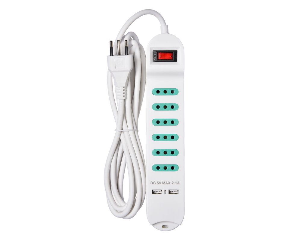 Alargador con interruptor 6 posiciones 3 m blanco Schneider-0