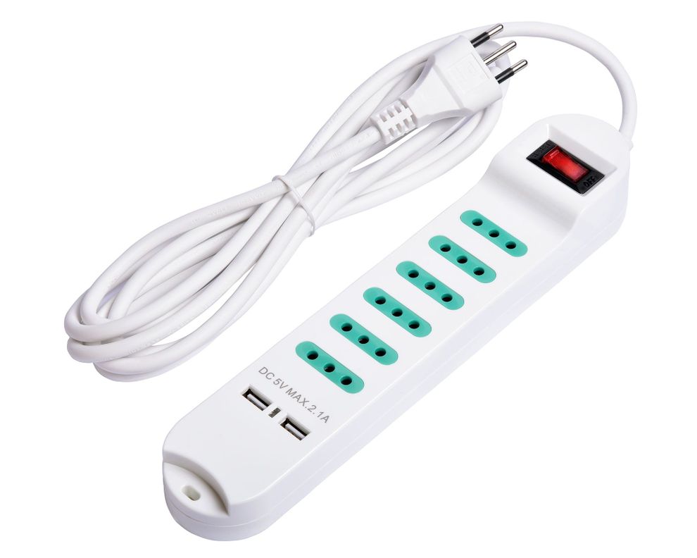 Alargador con interruptor 6 posiciones 3 m blanco Schneider-1