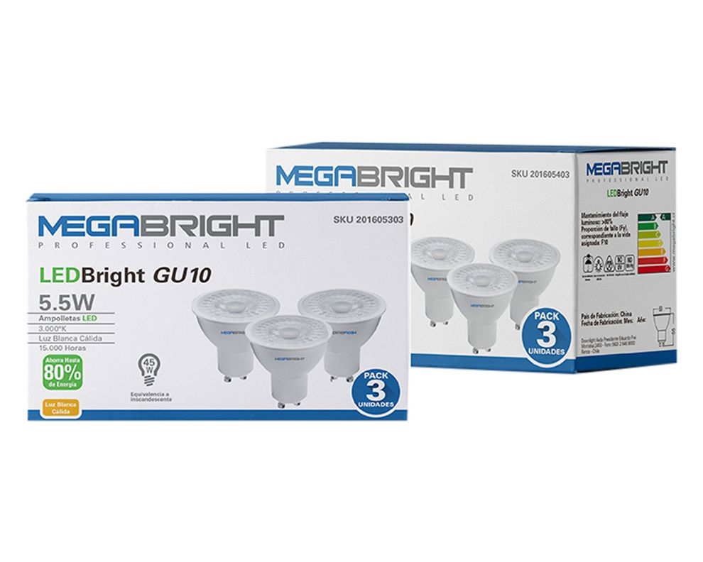 Ampolleta bright LED 5,5W GU10 luz fría PAR16 3 unidades Megabright-4