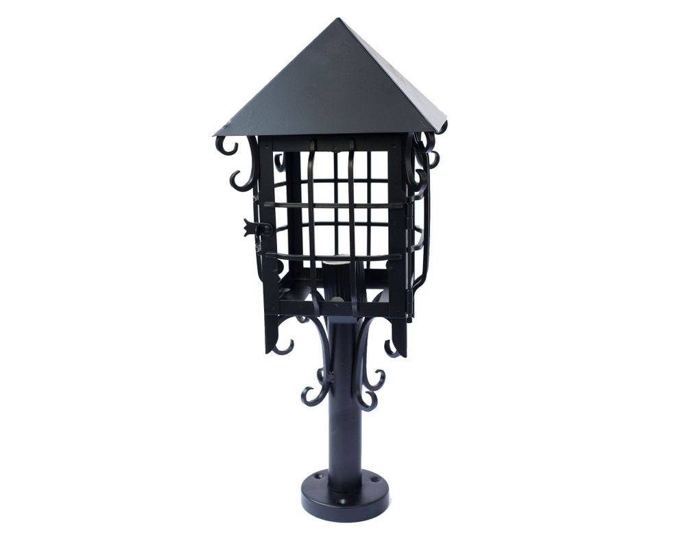 Farol 1L E27 Colonial con pilastra negro mate Euro.-0