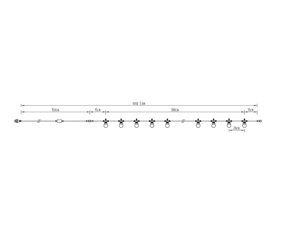 Guirnalda LED 3W 5.6 m 20L luz cálida negro/transparente-3