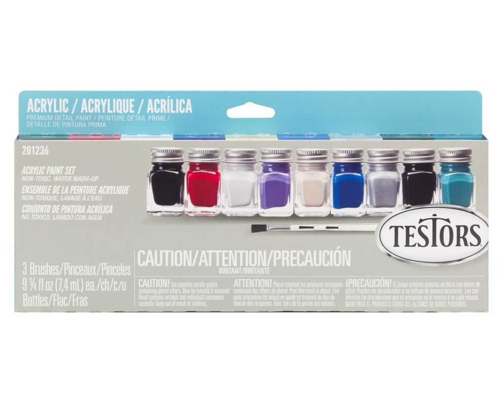Pintura acrílica 9 unidades + 3 pinceles Testors-0