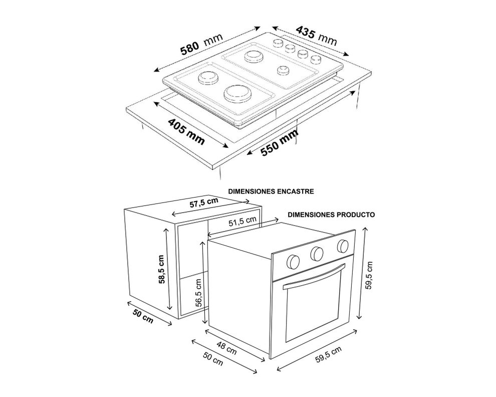 Horno + encimera + campana Kit-138 Sindelen-4