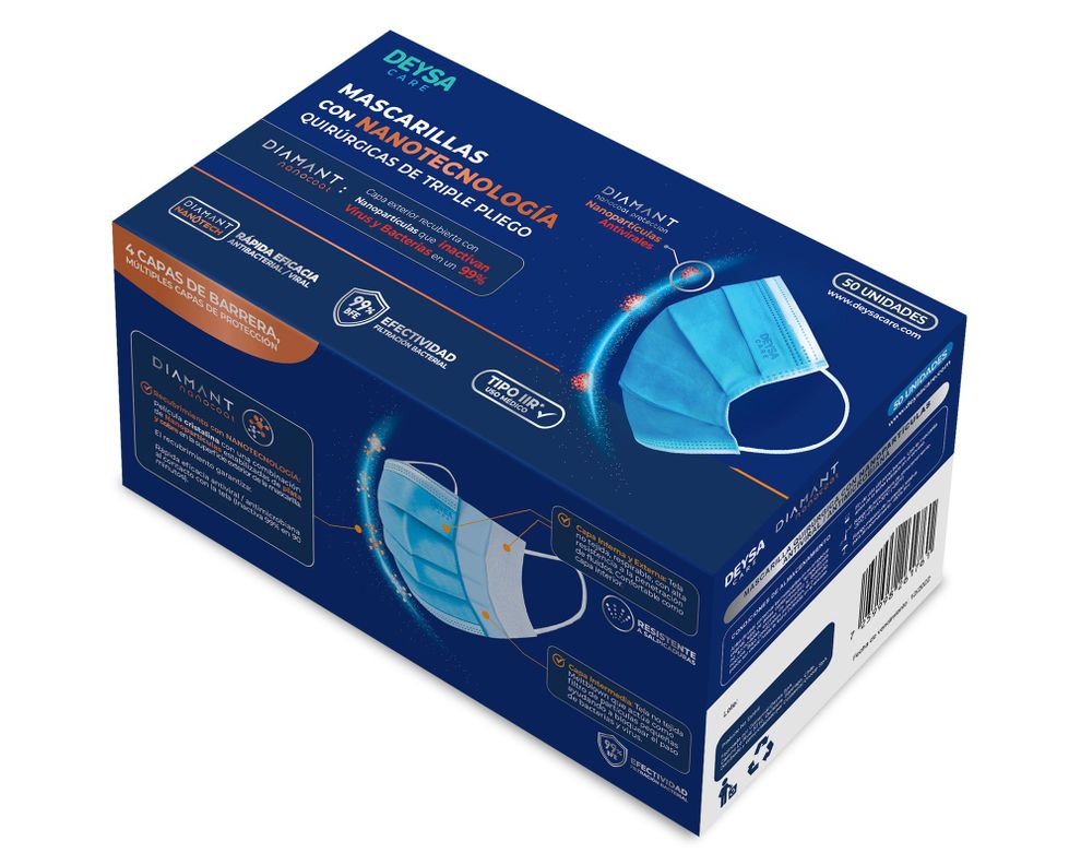 Mascarilla desechable Nanocoat celeste 50 unidades DeysaCare.-1