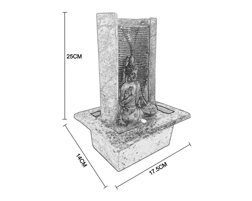Fuente agua columna 25 cm buda sentado LED Outzen-4