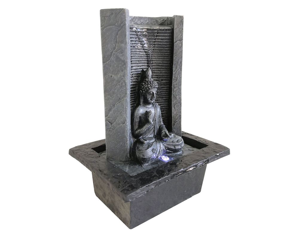 Fuente agua columna 25 cm buda sentado LED Outzen-1