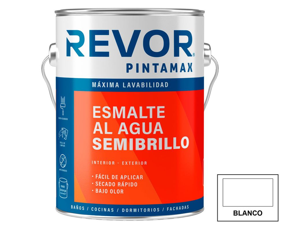 Esmalte al agua 1 galón Pintamax blanco semi brillante Revor.-0