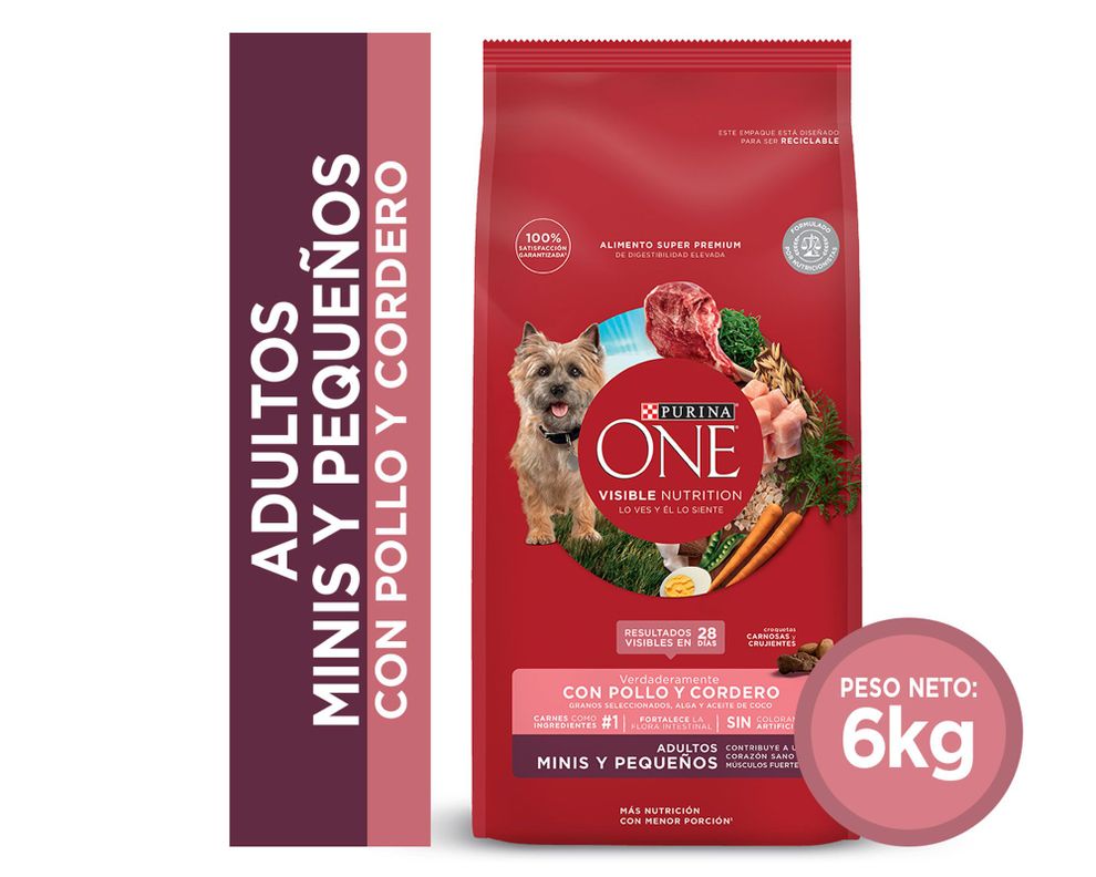 Alimento perro adulto 6 kg mini/pequeño pollo y cordero Purina One.-0