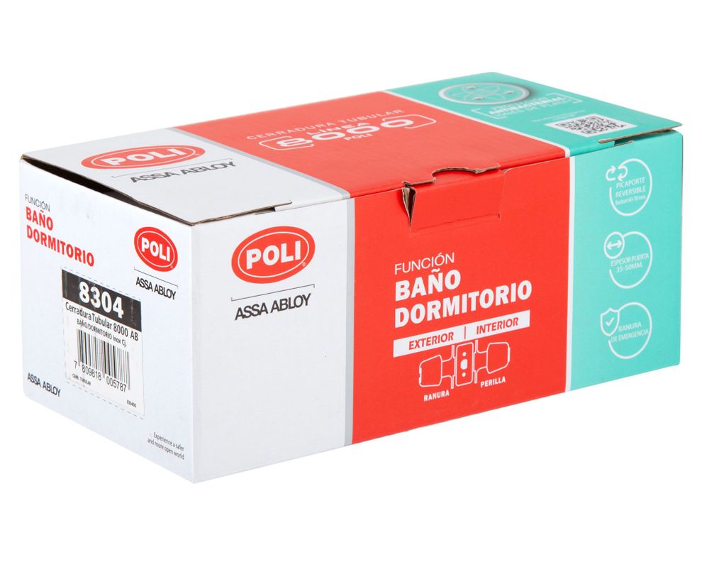 Cerradura tubular pomo baño/dormitorio 8000 inox Poli-2