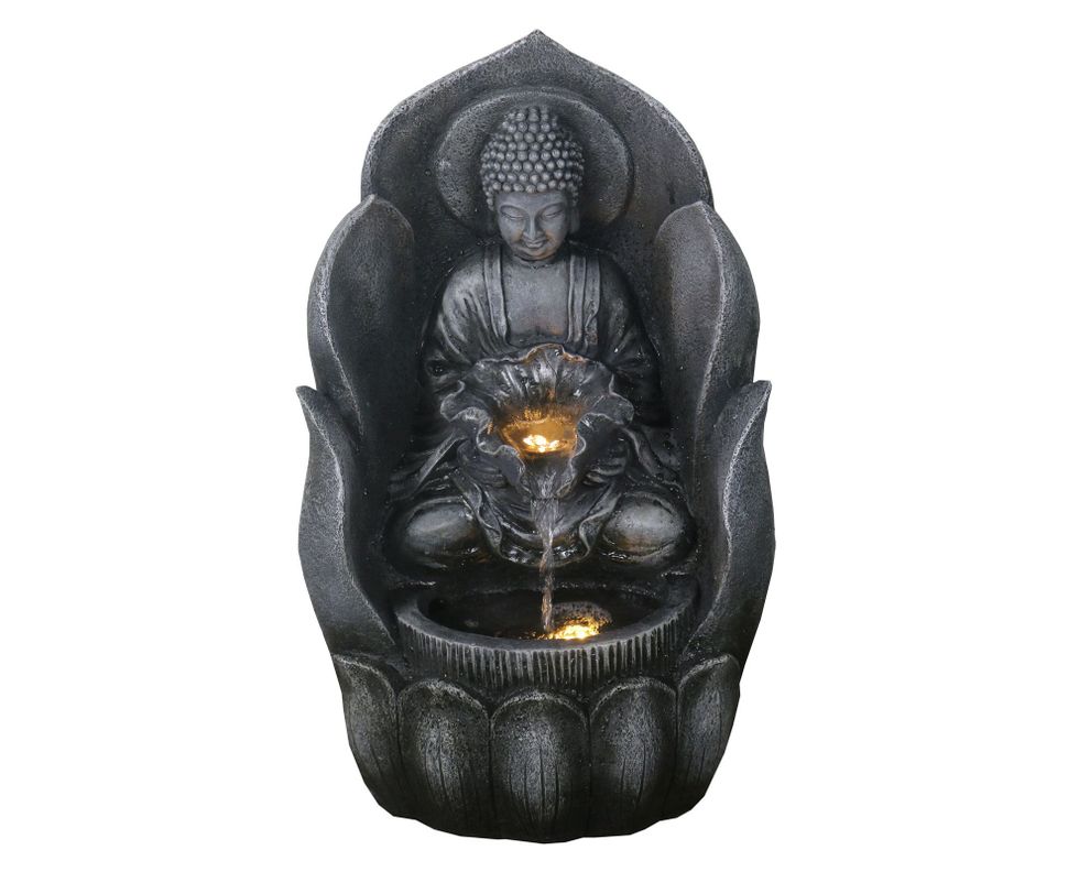 Fuente Buda con luz LED grafito Outzen.-0