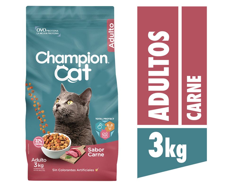 Alimento seco gatos 3 kg carne Champion Cat.-0