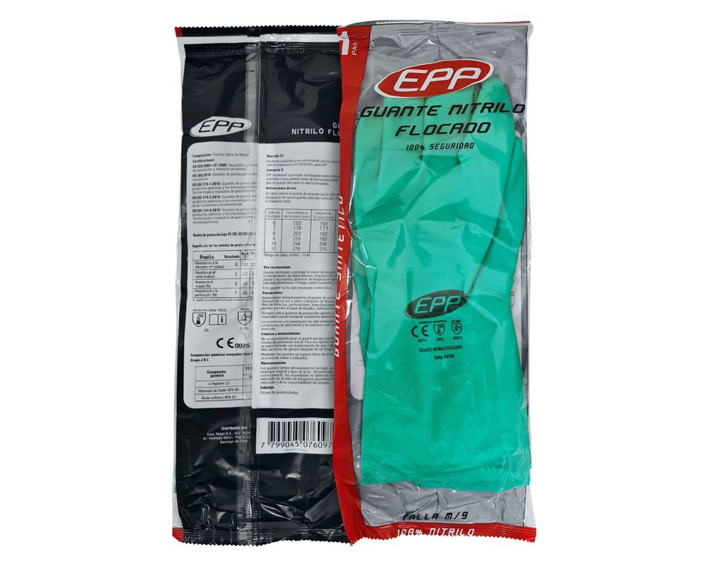 Guante Nitrilo flocado verde EPP-2