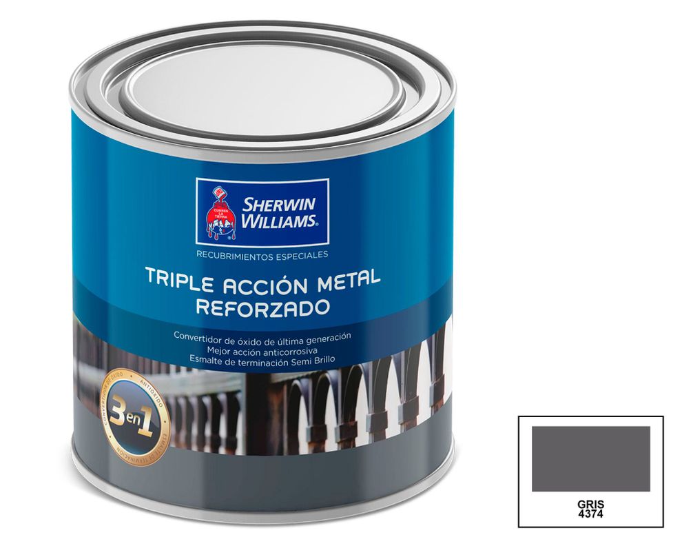 Esmalte anticorrosivo 1/4 galón Triple acción metal reforzado gris semi brillante Sherwin Williams-0