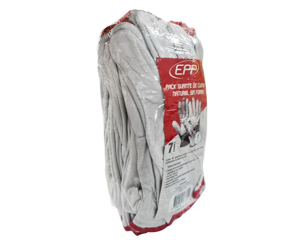 Guante cuero natural sin forro blanco 7 pares EPP-2