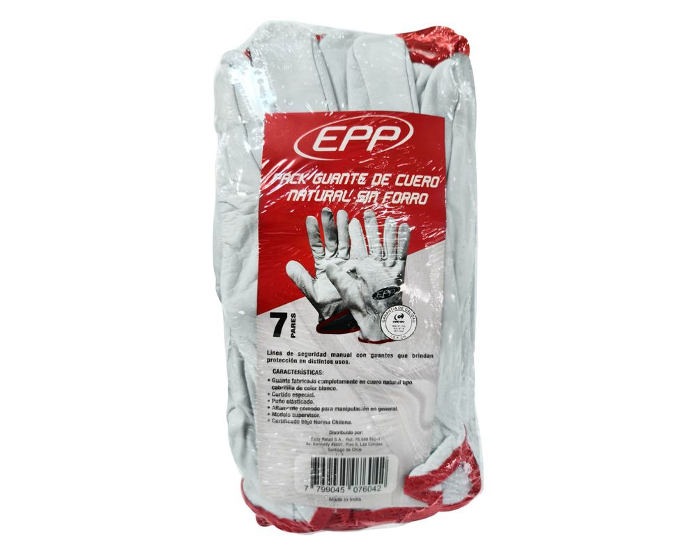 Guante cuero natural sin forro blanco 7 pares EPP-0