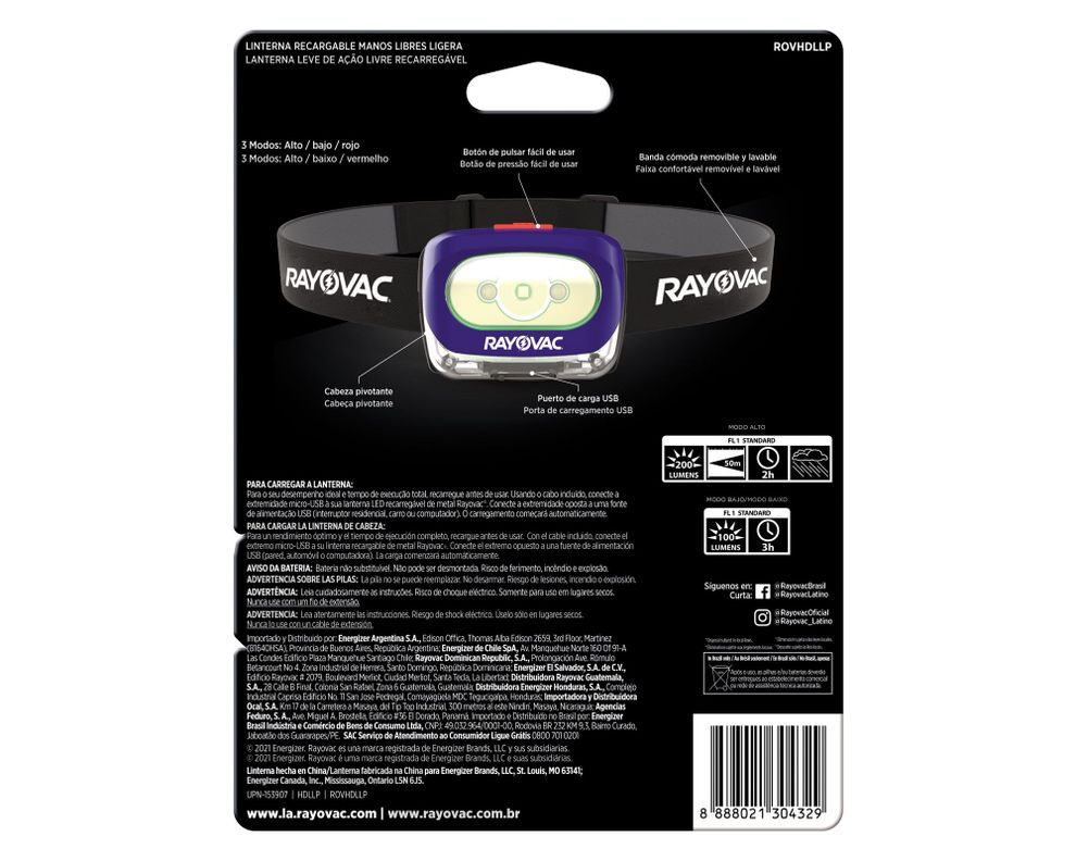 Linterna recargable USB Manos libres Rayovac-1