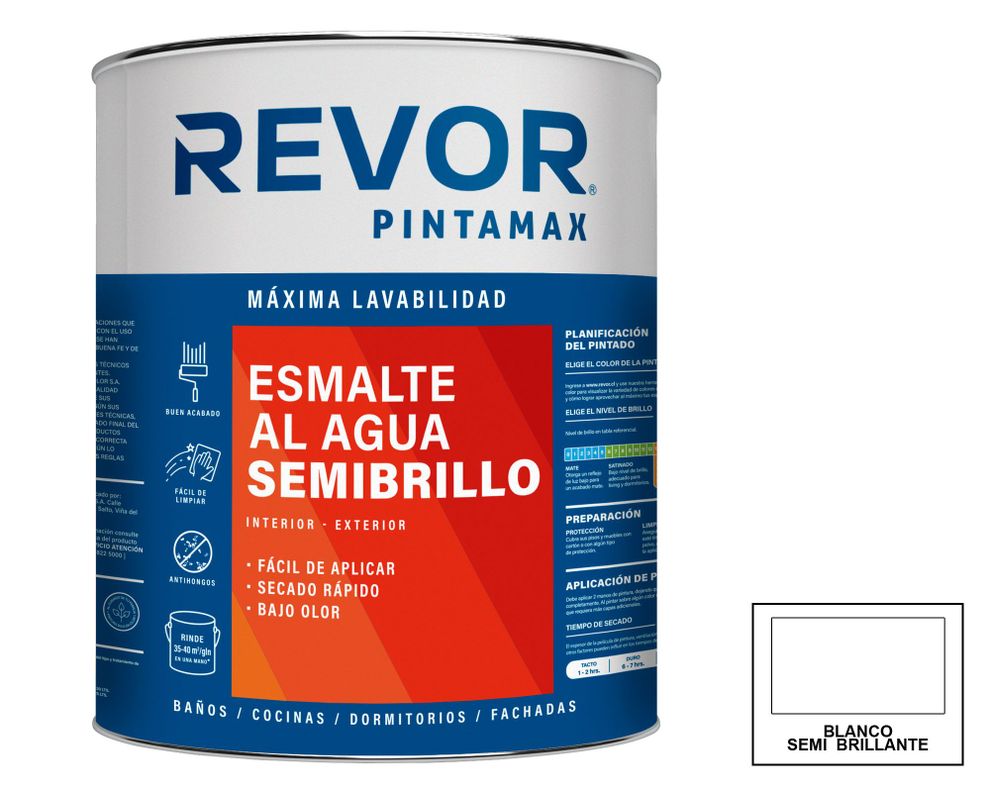Esmalte al agua semibrillo blanco 1/4 galón Revor Pintamax-0