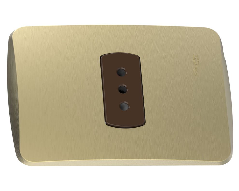 Placa armada tomacorriente simple 2P+T 10A Miluz dorado Schneider-0