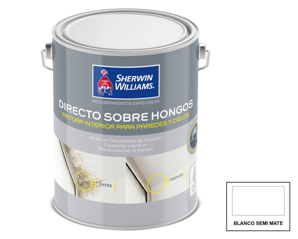 Esmalte al agua 1/4 galon Directo Sobre Hongos blanco semi mate Sherwin Williams