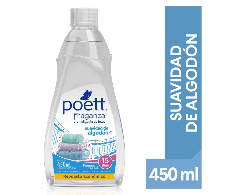 Aromatizador de ropa 450 ml Suavidad algodón Poett-0
