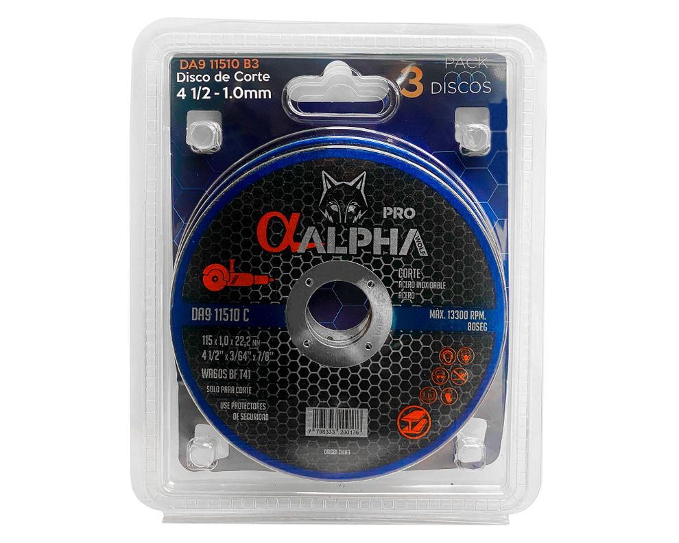 Disco corte acero 4.5x1.0 1 mm 3 unidades Alpha Pro-0