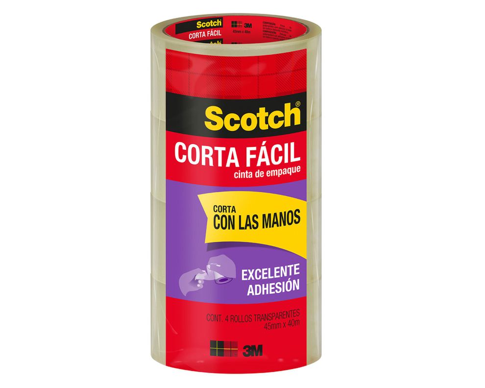 Cinta embalaje corta fácil 45 mmx40 m 3M transparente 4 unidades-0