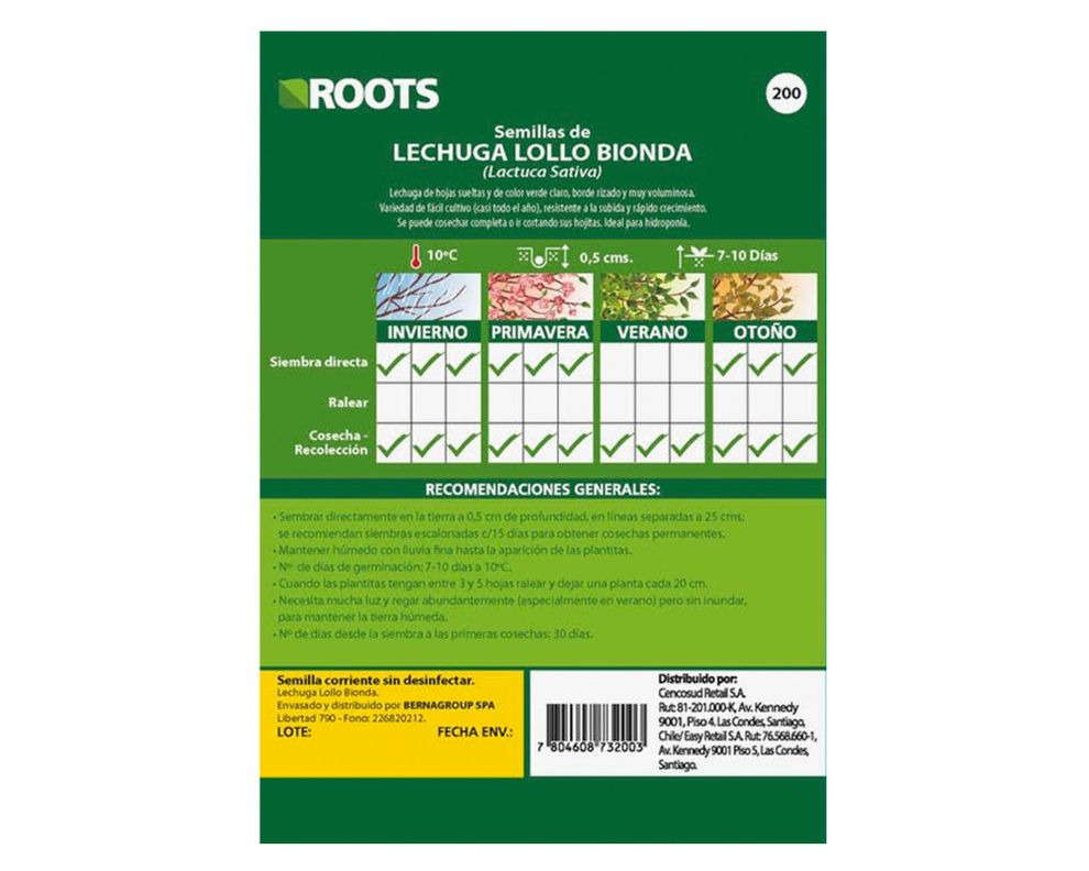 Semilla de verdura Lechuga 3 g Roots-1