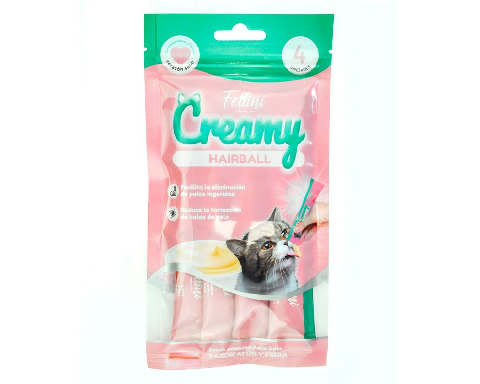 Alimento húmedo gato 60 gr creamy Hairball atún y fibra-0