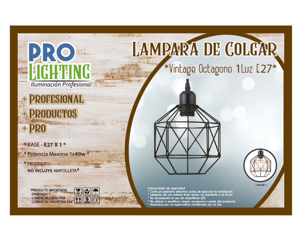 Lámpara colgar 1L E27 Vintage octágono-2