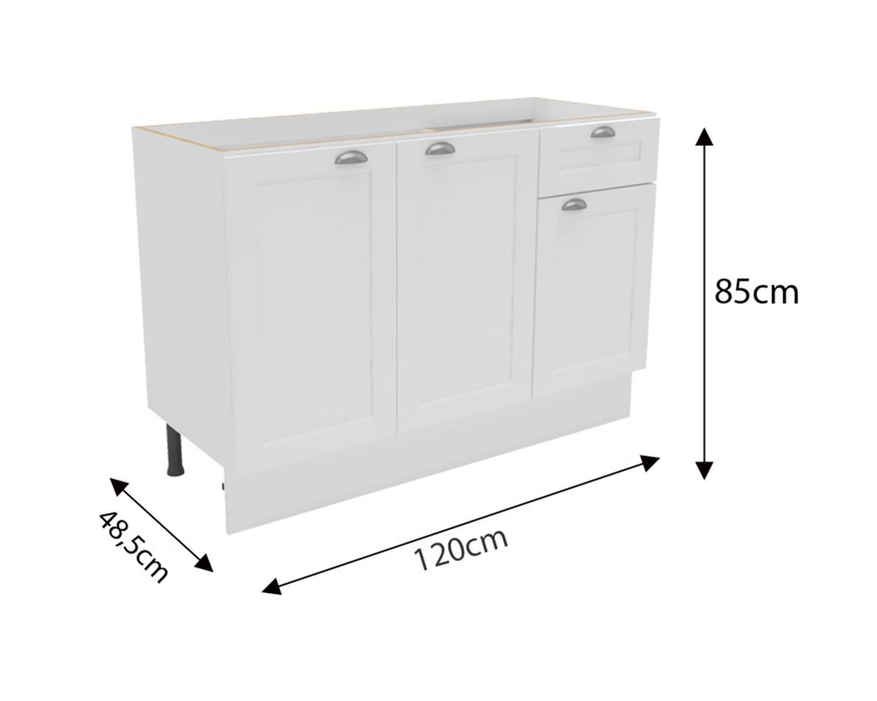 Mueble base cocina 120 cm 3 puertas 1 cajón Premier blanco-3