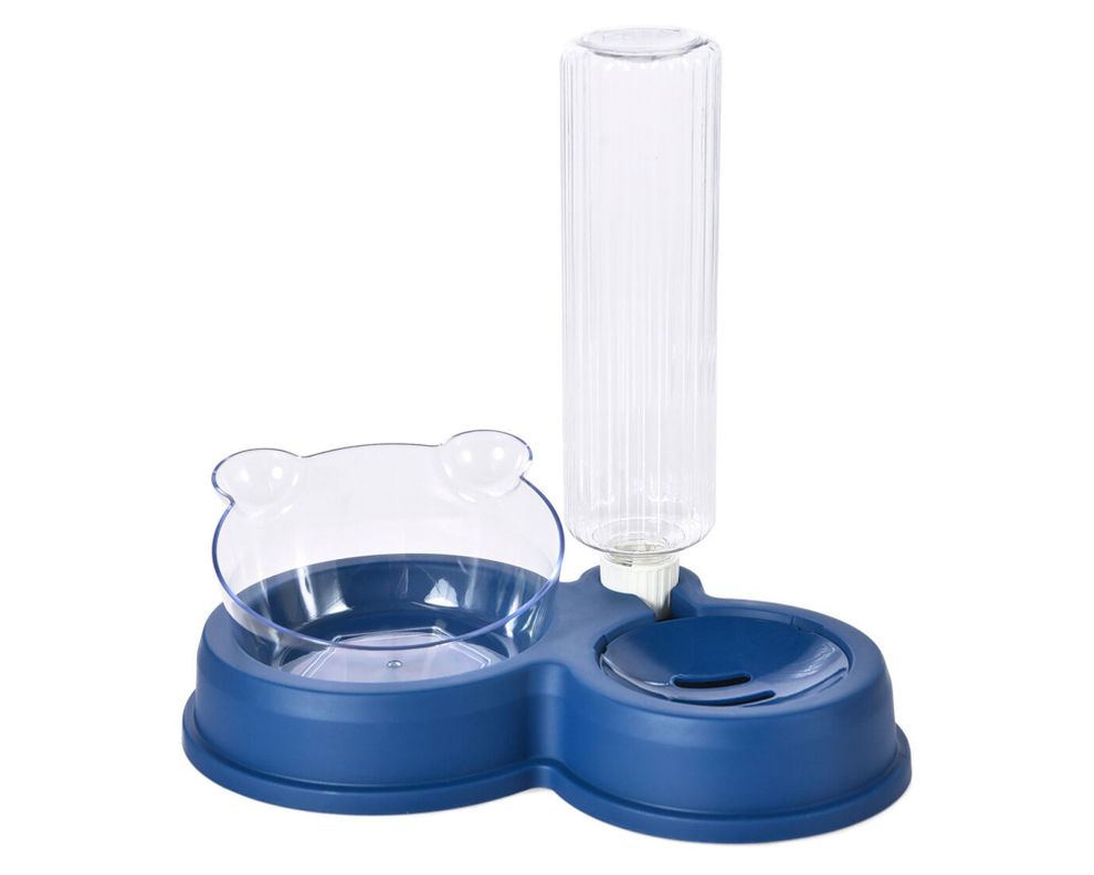Dispensador doble Agua/comida 450 ml azul-0