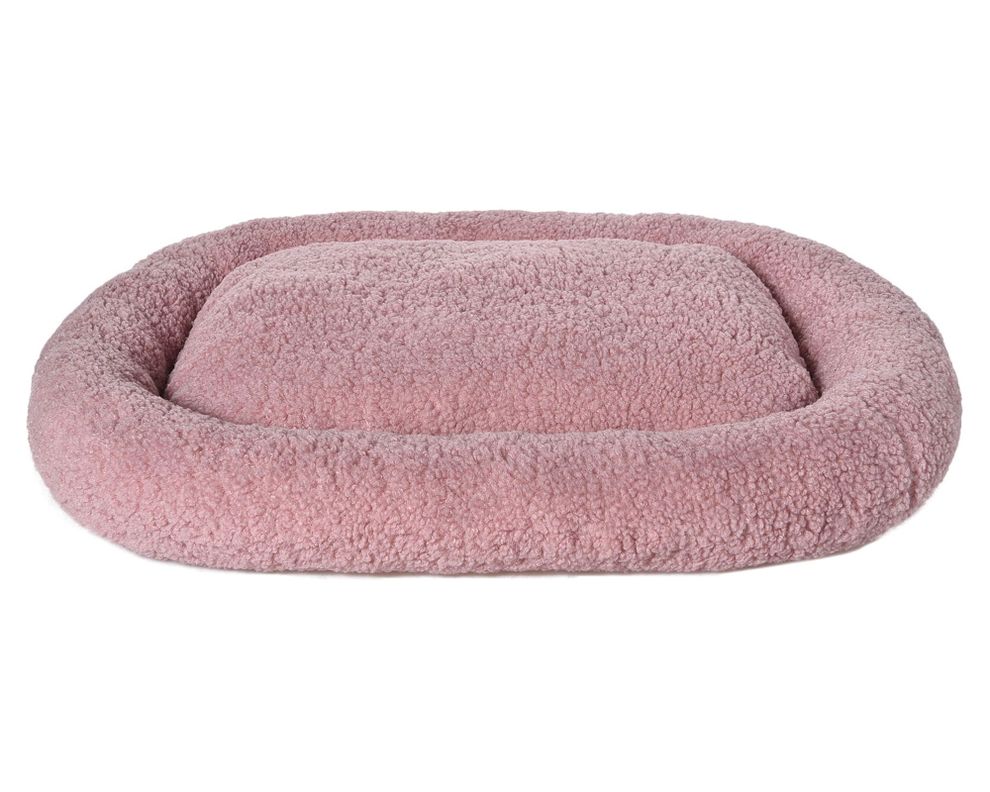 Cama mascota rectangular Sherpa rosa-0
