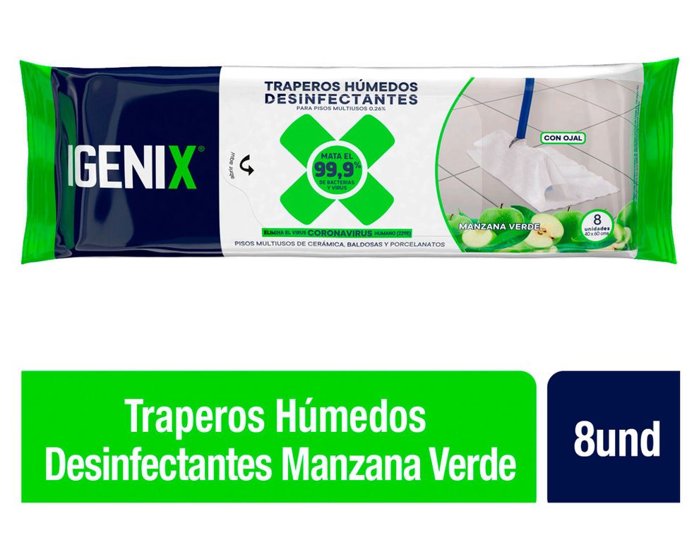 Trapero húmedo desinfectante Manzana verde 8 unidades-0