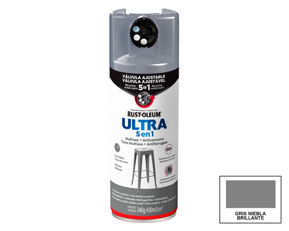 Pintura spray 340 g Ultra 5 en 1 gris niebla brillante-0