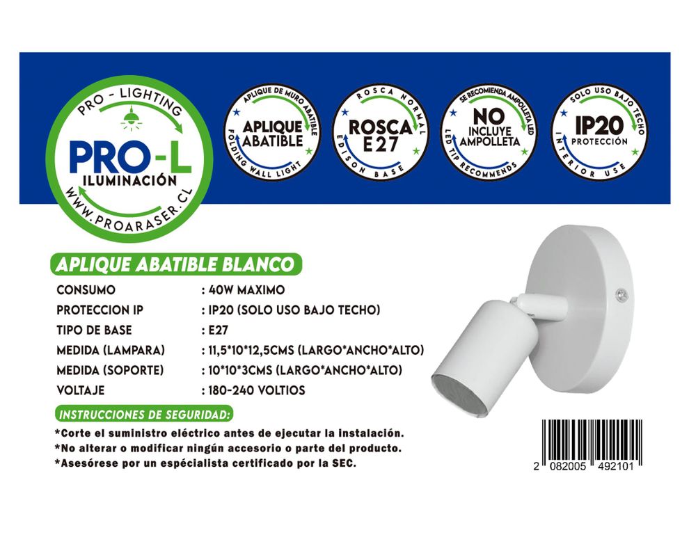 Aplique abatible blanco E27 1L-1