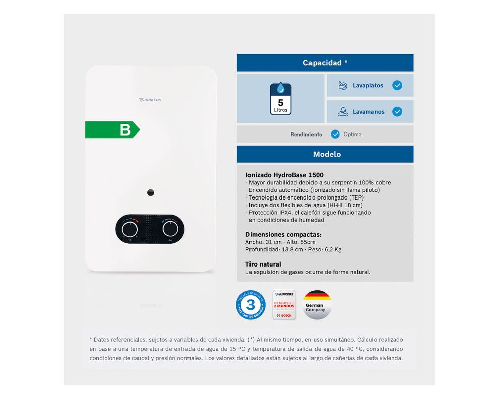 Calefont HYDROBASE 1500 5 litros Tiro Natural Gas Licuado-1