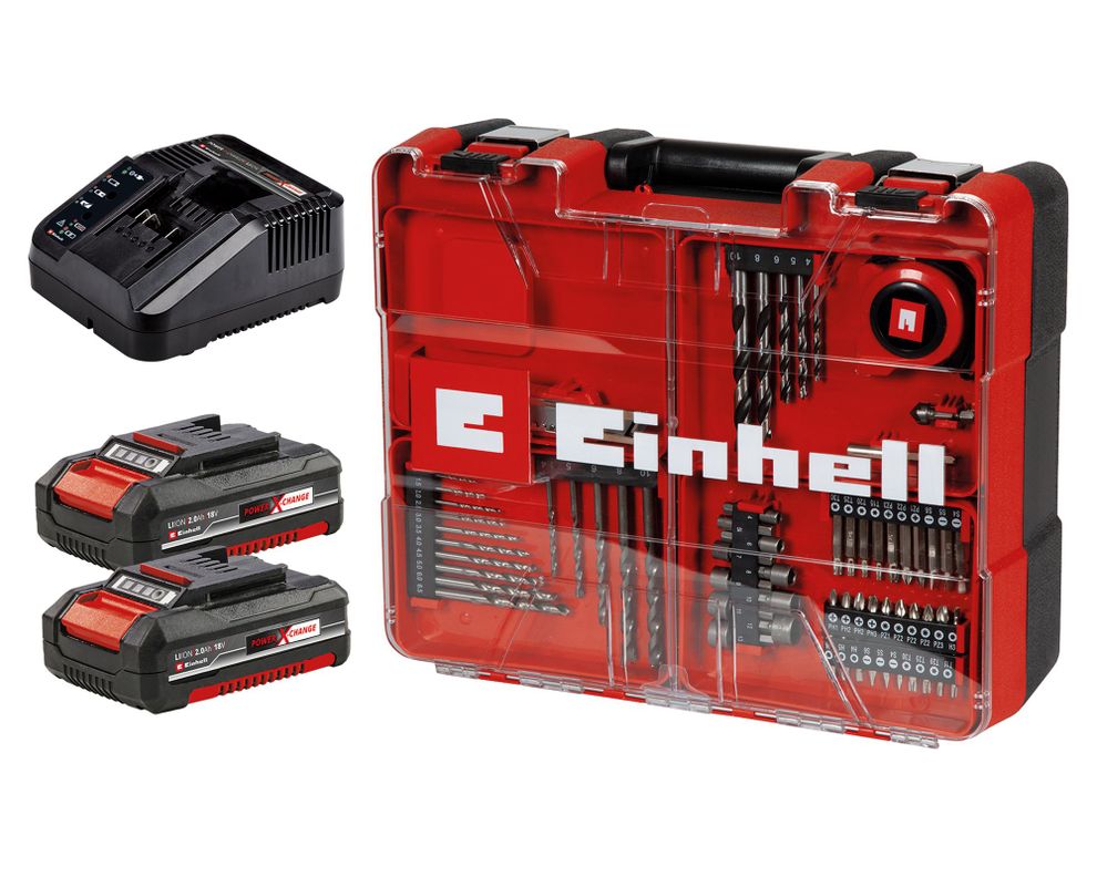 Kit taladro percutor inalámbrico 18V + 2 baterías 2.0 Ah + 64 accesorios + cargador + maletín-1